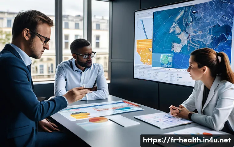 보건학에서의 데이터 분석 - **Prompt:** "A vibrant, modern public health command center in France, bustling with a diverse team ...