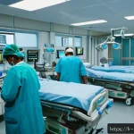 보건학과 국영병원 vs 사립병원 - A busy public hospital emergency room scene in France, showing diverse healthcare professionals in s...