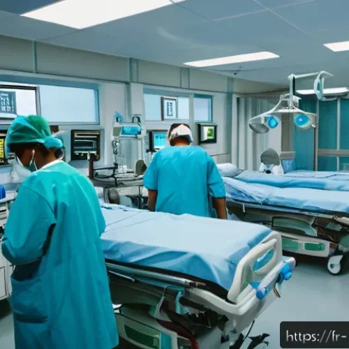 보건학과 국영병원 vs 사립병원 - A busy public hospital emergency room scene in France, showing diverse healthcare professionals in s...