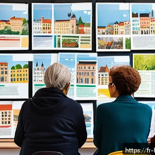 보건학 사례 연구 - A vibrant urban community workshop scene in Lyon, featuring diverse adults and elderly participants ...