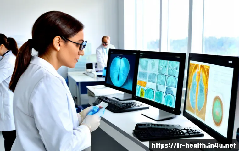 Home 17 보건학에 대한 정부의 지원 - Photorealistic French public health research laboratory, diverse team of scientists in white coats a...