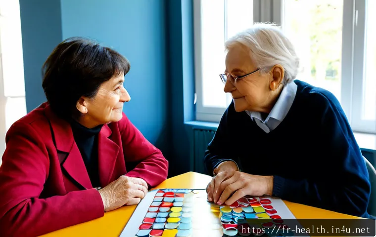 보건학과 치매 예방 - Photorealistic French public health university workshop on dementia prevention, an older French coup...